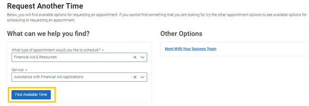 EAB Navigation to Request Appointment Financial Aid Office. Step 3 Graphic