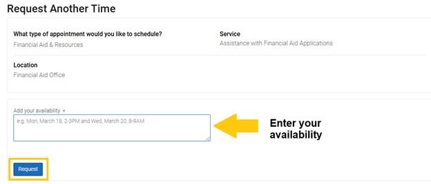 EAB Navigation to Request Appointment Financial Aid Office. Step 5 Graphic