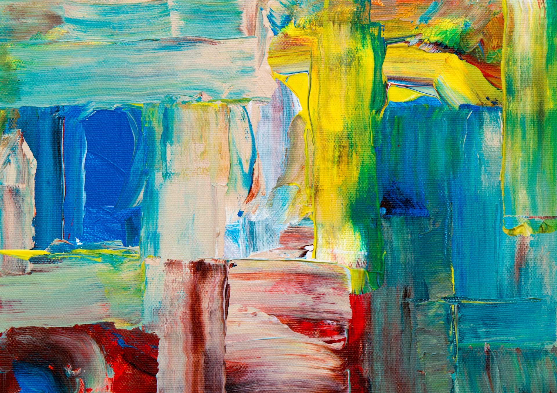 Abstract Painting with Blues, Reds, Yellows