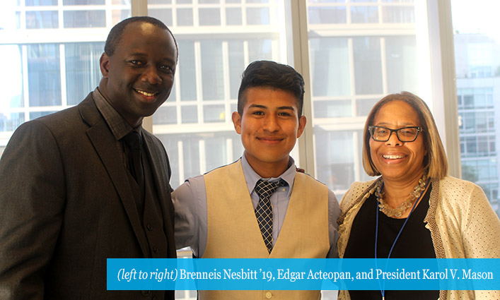 (left to right) Brenneis Nesbitt, Edgar Acteopan, and President Karol V. Mason