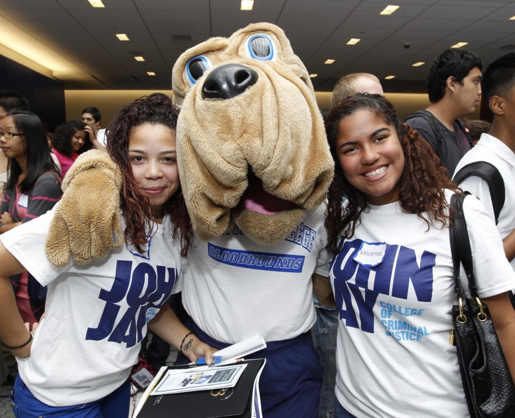 Bloodhound with two students