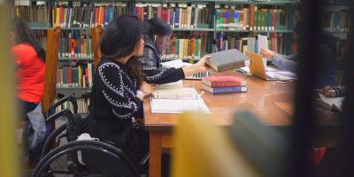 students studying in library