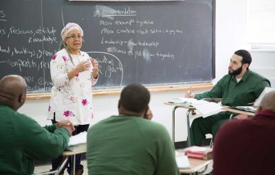 Image of Prison to College Pipeline Students and Professor